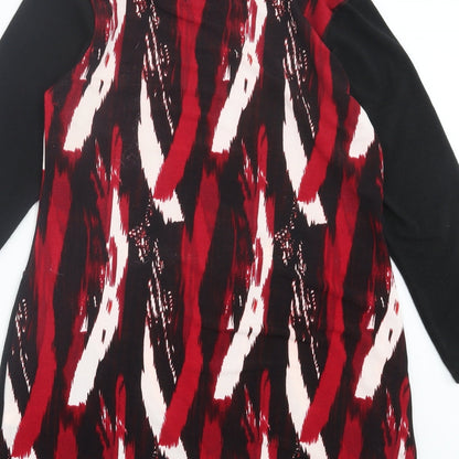 Marble Womens Red Geometric Polyester A-Line Size M Roll Neck Pullover