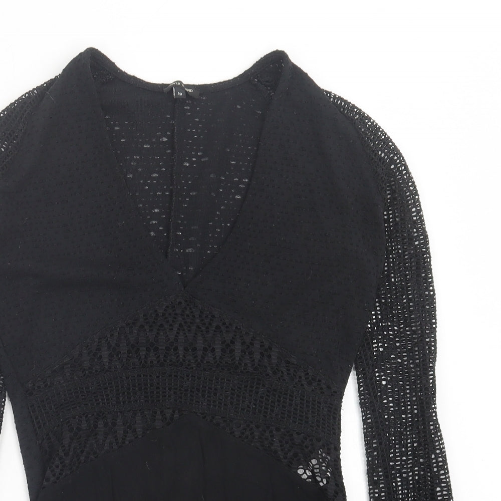 River Island Womens Black Polyester Bodysuit One-Piece Size 10 Snap