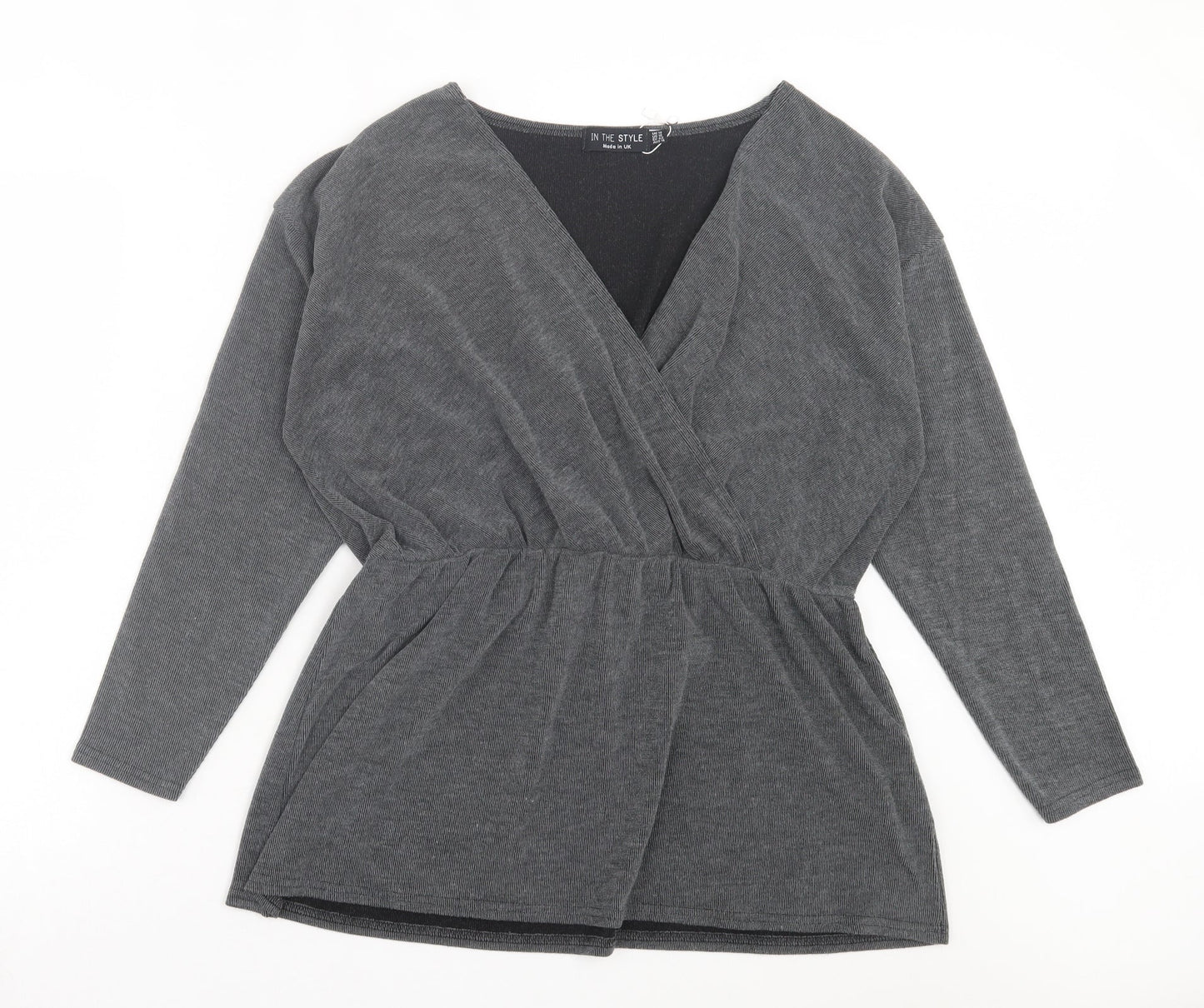 I SAW IT FIRST Womens Grey Polyester Basic Blouse Size 14 V-Neck