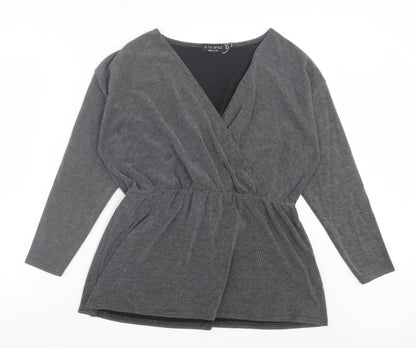 I SAW IT FIRST Womens Grey Polyester Basic Blouse Size 14 V-Neck