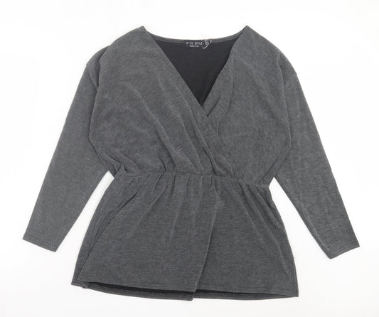 I SAW IT FIRST Womens Grey Polyester Basic Blouse Size 14 V-Neck