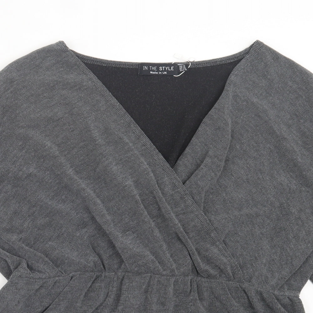 I SAW IT FIRST Womens Grey Polyester Basic Blouse Size 14 V-Neck