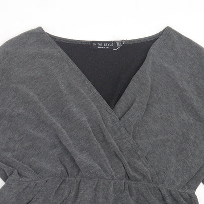 I SAW IT FIRST Womens Grey Polyester Basic Blouse Size 14 V-Neck