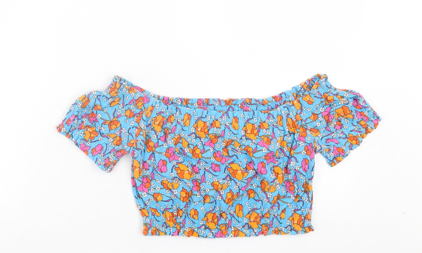 Womens UK Size 10 Topshop Blue Cropped T-Shirt