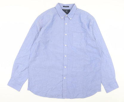 Stone Bay Mens Blue Cotton Button-Up Size L Collared Button - Pocket Detail