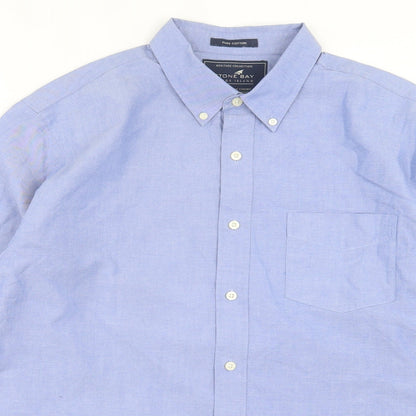 Stone Bay Mens Blue Cotton Button-Up Size L Collared Button - Pocket Detail