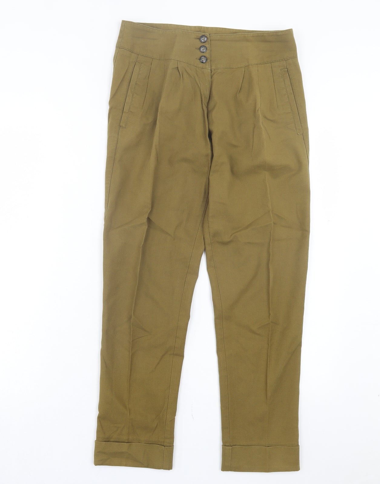 Topshop Womens Green Cotton Trousers Size 6 L28 in Regular Button