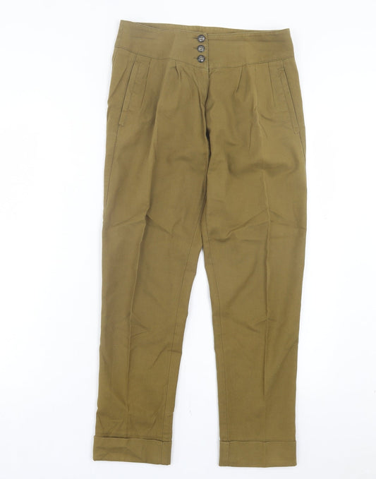 Topshop Womens Green Cotton Trousers Size 6 L28 in Regular Button