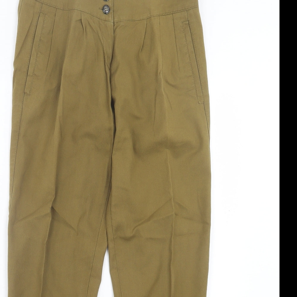 Topshop Womens Green Cotton Trousers Size 6 L28 in Regular Button