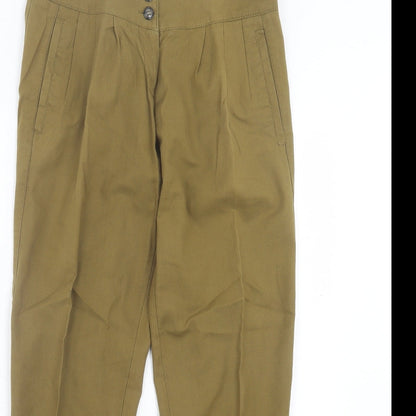 Topshop Womens Green Cotton Trousers Size 6 L28 in Regular Button