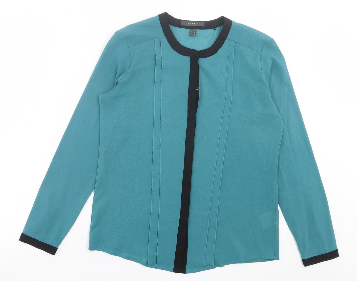 Esprit Womens Green Polyester Basic Button-Up Size 8 Crew Neck