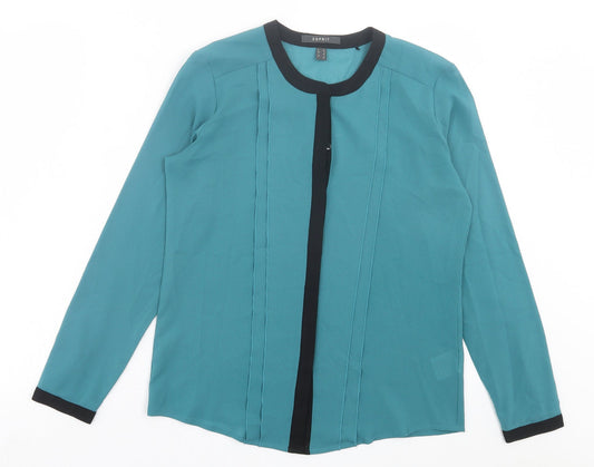 Esprit Womens Green Polyester Basic Button-Up Size 8 Crew Neck