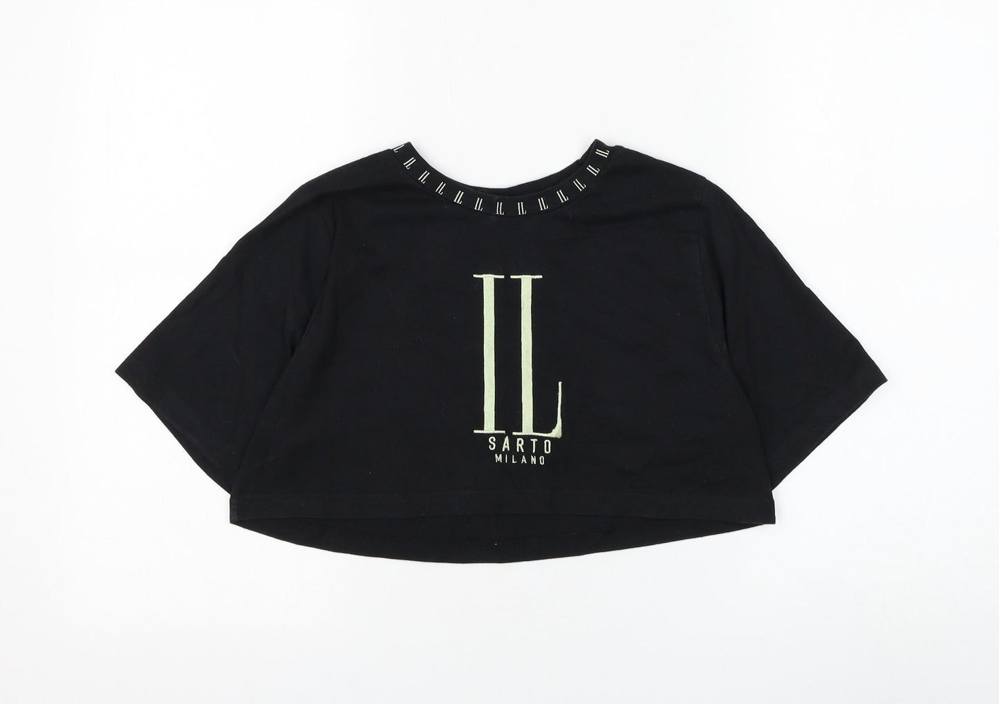 Il Sarto Womens Black Cotton Cropped T-Shirt Size XS Round Neck