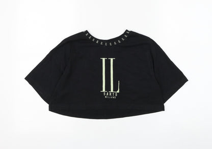 Il Sarto Womens Black Cotton Cropped T-Shirt Size XS Round Neck