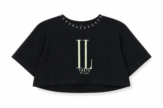 Il Sarto Womens Black Cotton Cropped T-Shirt Size XS Round Neck