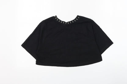 Il Sarto Womens Black Cotton Cropped T-Shirt Size XS Round Neck