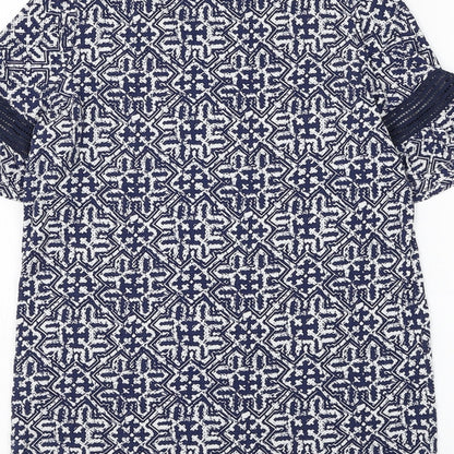 F&F Womens Blue Geometric Viscose Basic T-Shirt Size 8 Round Neck