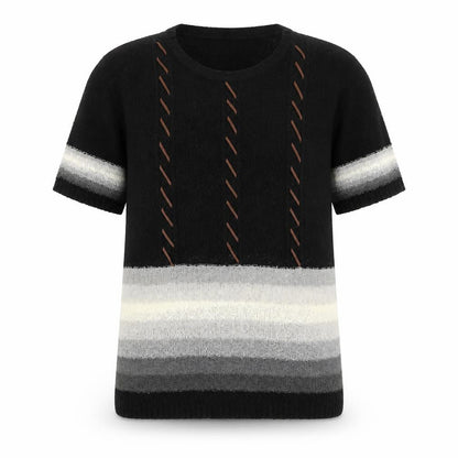 Welyine Womens Black Round Neck Striped Polyester Pullover Jumper Size M