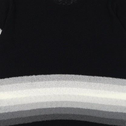 Welyine Womens Black Round Neck Striped Polyester Pullover Jumper Size M