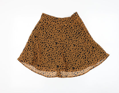 Bershka Womens Brown Animal Print Polyester Skater Skirt Size M Zip - Leopard Print