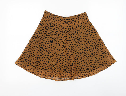 Bershka Womens Brown Animal Print Polyester Skater Skirt Size M Zip - Leopard Print