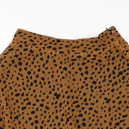 Bershka Womens Brown Animal Print Polyester Skater Skirt Size M Zip - Leopard Print