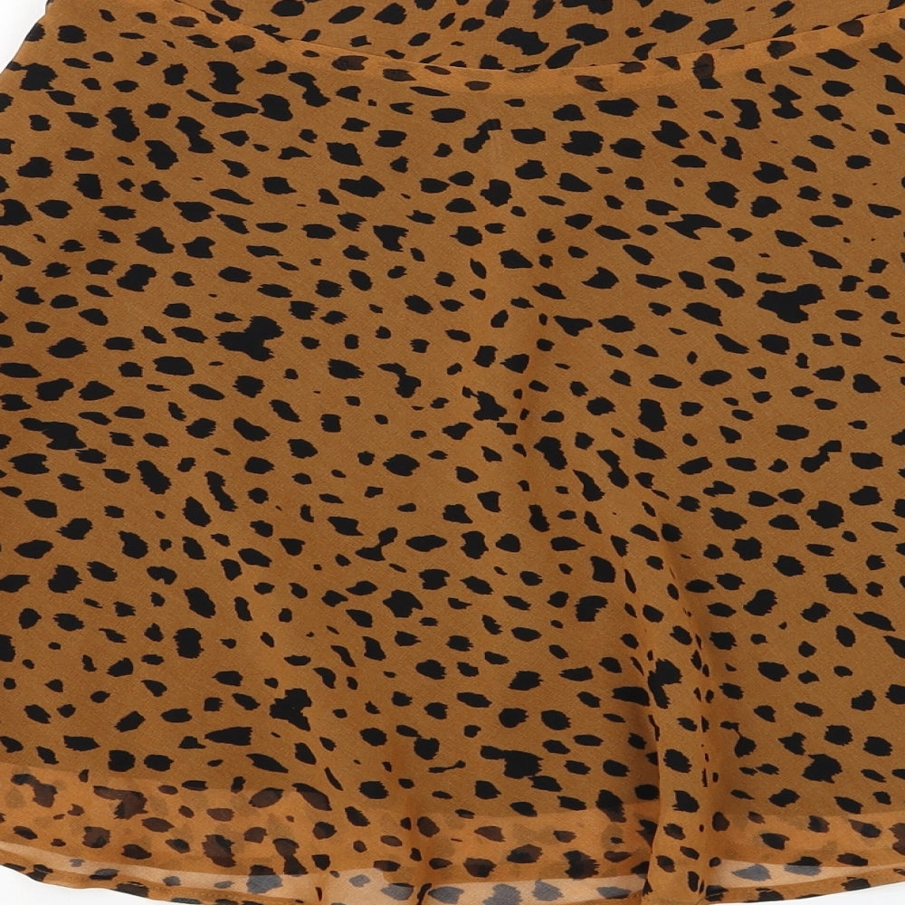 Bershka Womens Brown Animal Print Polyester Skater Skirt Size M Zip - Leopard Print