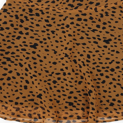 Bershka Womens Brown Animal Print Polyester Skater Skirt Size M Zip - Leopard Print