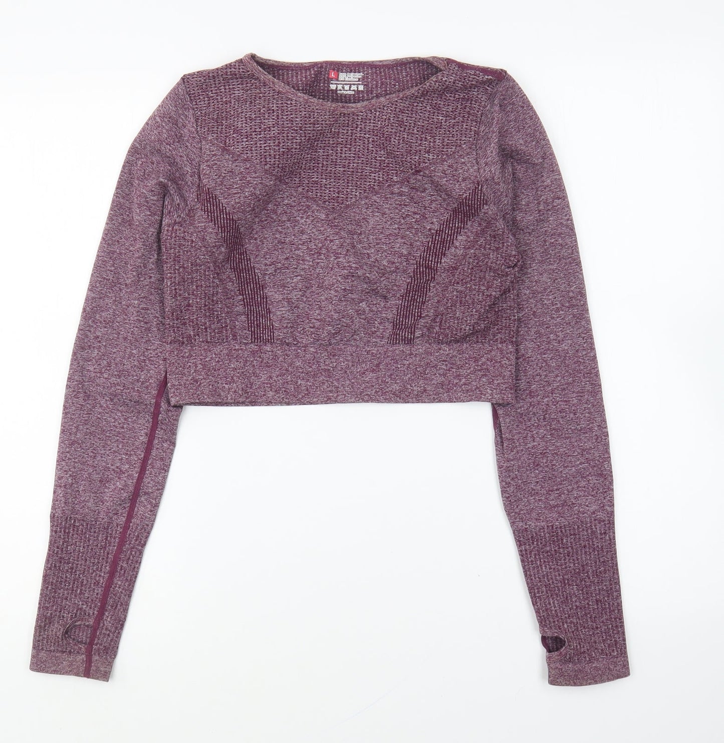 PRETTYLITTLETHING Womens Purple Polyamide Cropped T-Shirt Size L Round Neck Pullover