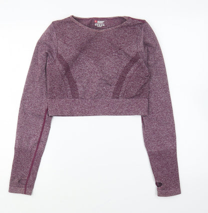 PRETTYLITTLETHING Womens Purple Polyamide Cropped T-Shirt Size L Round Neck Pullover