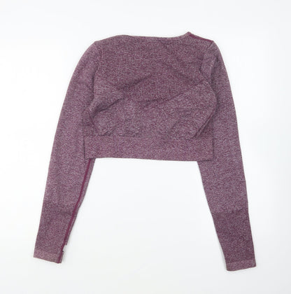 PRETTYLITTLETHING Womens Purple Polyamide Cropped T-Shirt Size L Round Neck Pullover