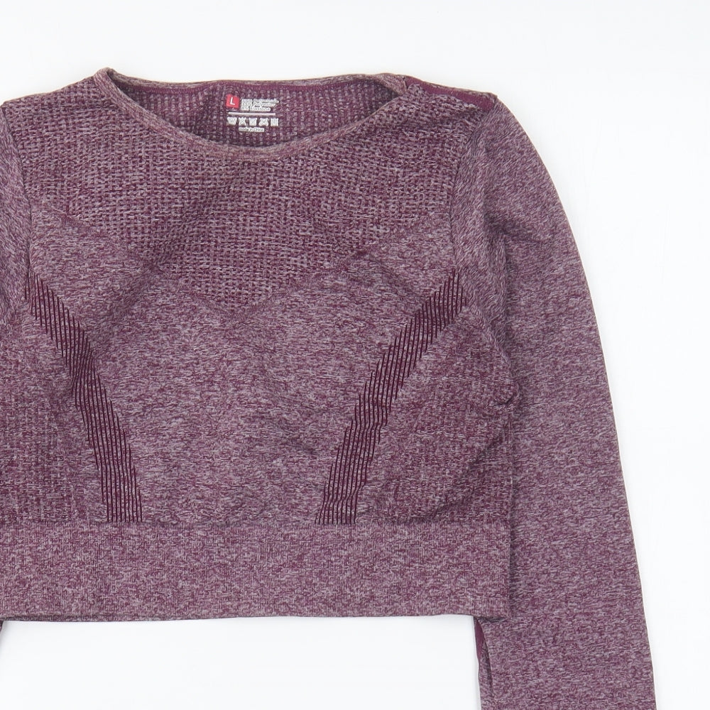 PRETTYLITTLETHING Womens Purple Polyamide Cropped T-Shirt Size L Round Neck Pullover