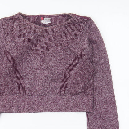 PRETTYLITTLETHING Womens Purple Polyamide Cropped T-Shirt Size L Round Neck Pullover