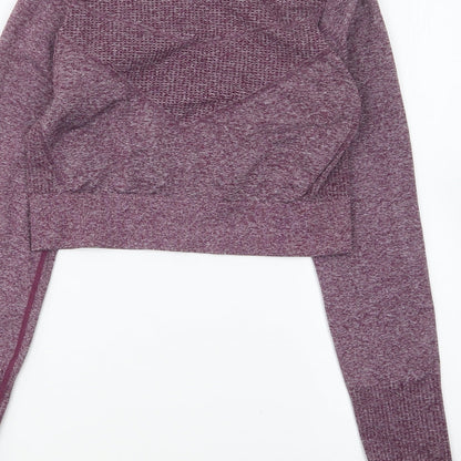 PRETTYLITTLETHING Womens Purple Polyamide Cropped T-Shirt Size L Round Neck Pullover