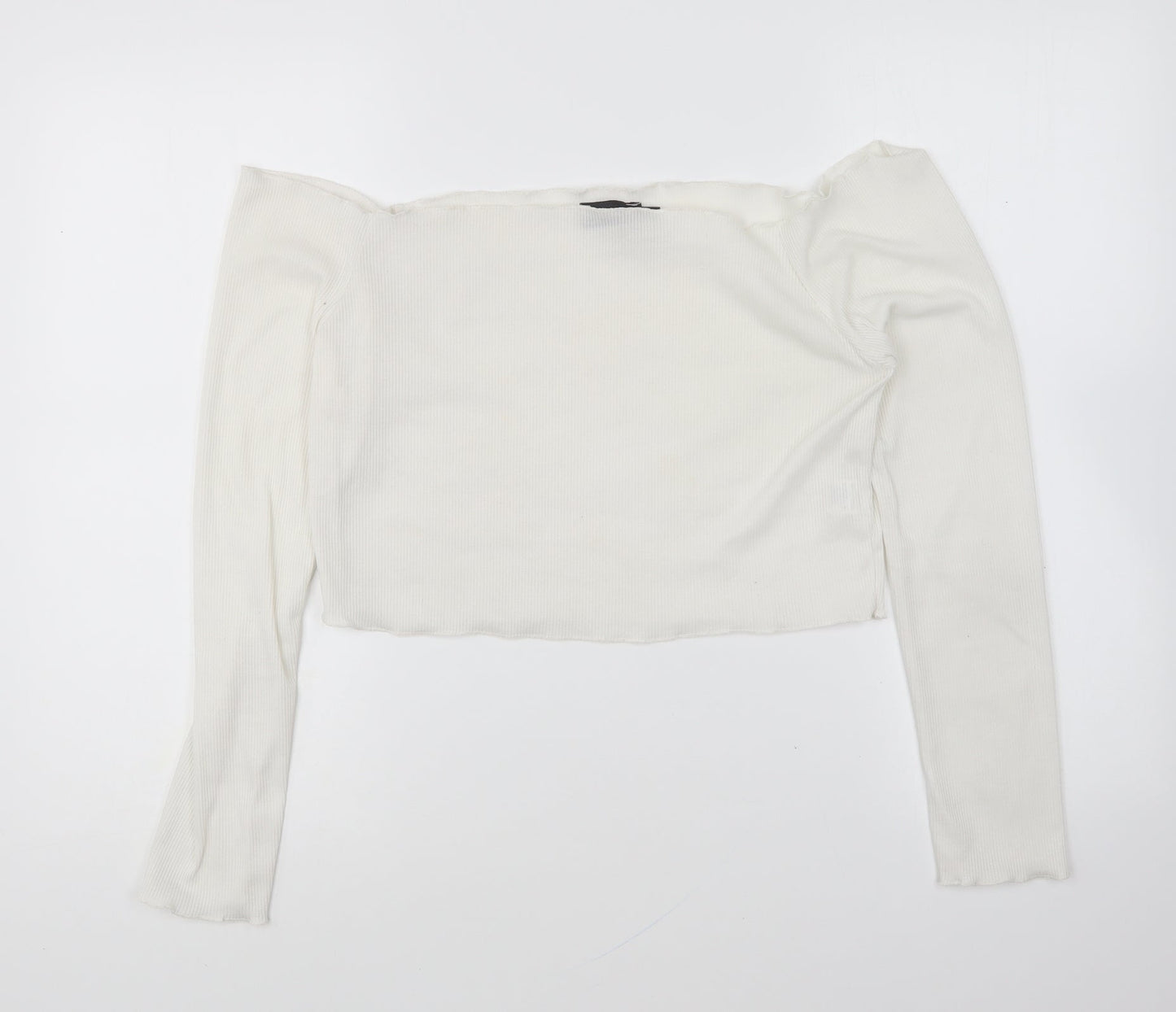 PRETTYLITTLETHING Womens White Polyester Cropped T-Shirt Size 16 Boat Neck