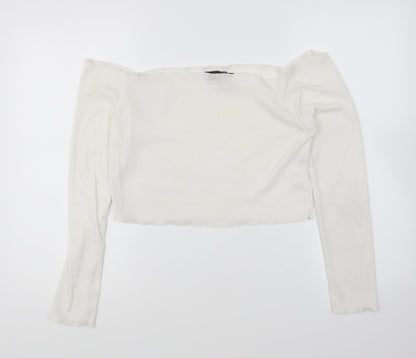 PRETTYLITTLETHING Womens White Polyester Cropped T-Shirt Size 16 Boat Neck