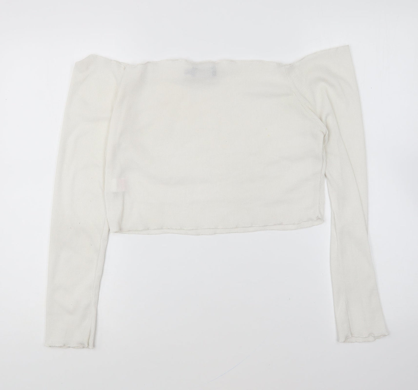 PRETTYLITTLETHING Womens White Polyester Cropped T-Shirt Size 16 Boat Neck