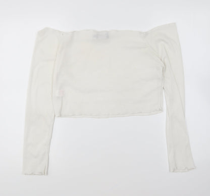 PRETTYLITTLETHING Womens White Polyester Cropped T-Shirt Size 16 Boat Neck