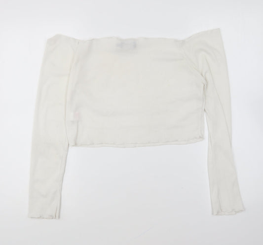PRETTYLITTLETHING Womens White Polyester Cropped T-Shirt Size 16 Boat Neck