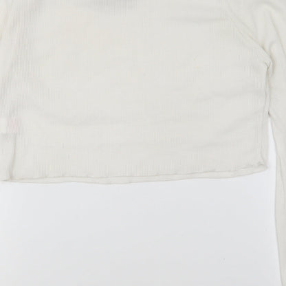 PRETTYLITTLETHING Womens White Polyester Cropped T-Shirt Size 16 Boat Neck