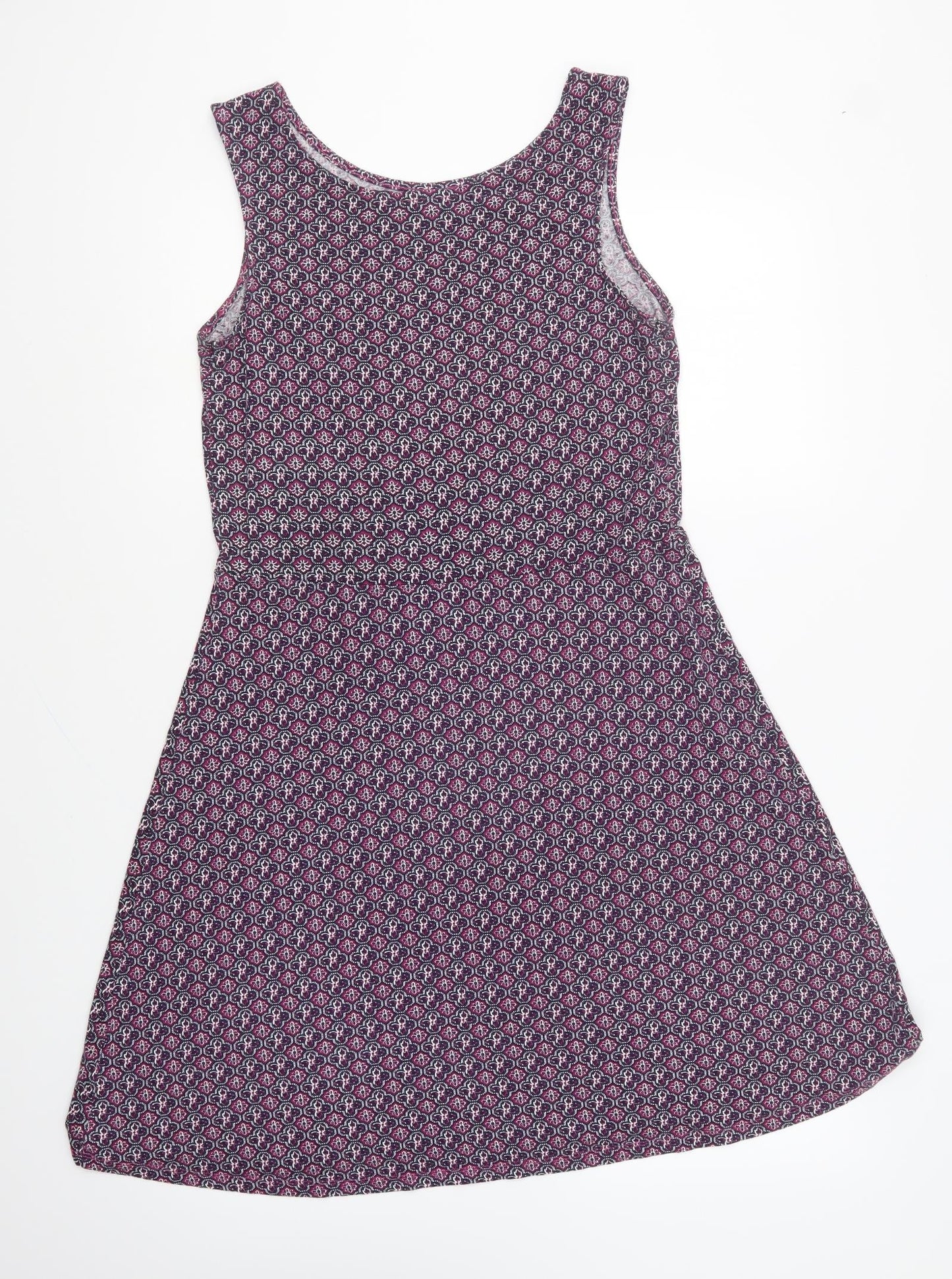 NEXT Womens Purple Geometric Viscose A-Line Size 10 Round Neck Pullover