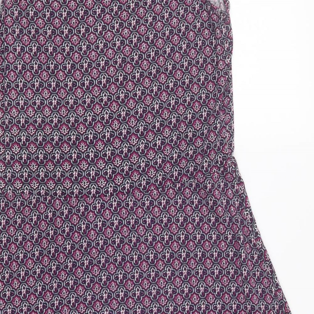 NEXT Womens Purple Geometric Viscose A-Line Size 10 Round Neck Pullover