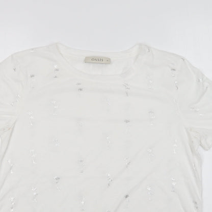 Womens UK Size M Oasis White Basic T-Shirt