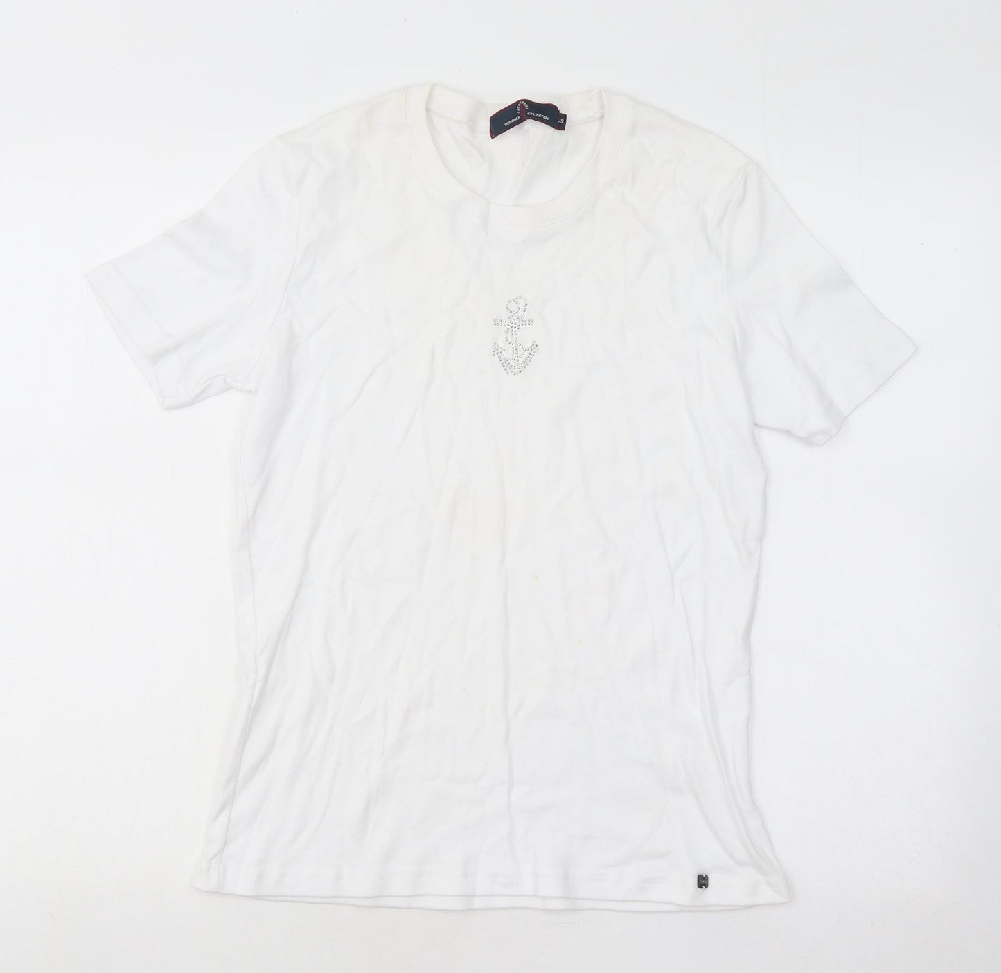 Paco Marine Womens White Cotton Basic T-Shirt Size S Round Neck - Anchor