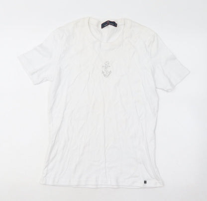 Paco Marine Womens White Cotton Basic T-Shirt Size S Round Neck - Anchor