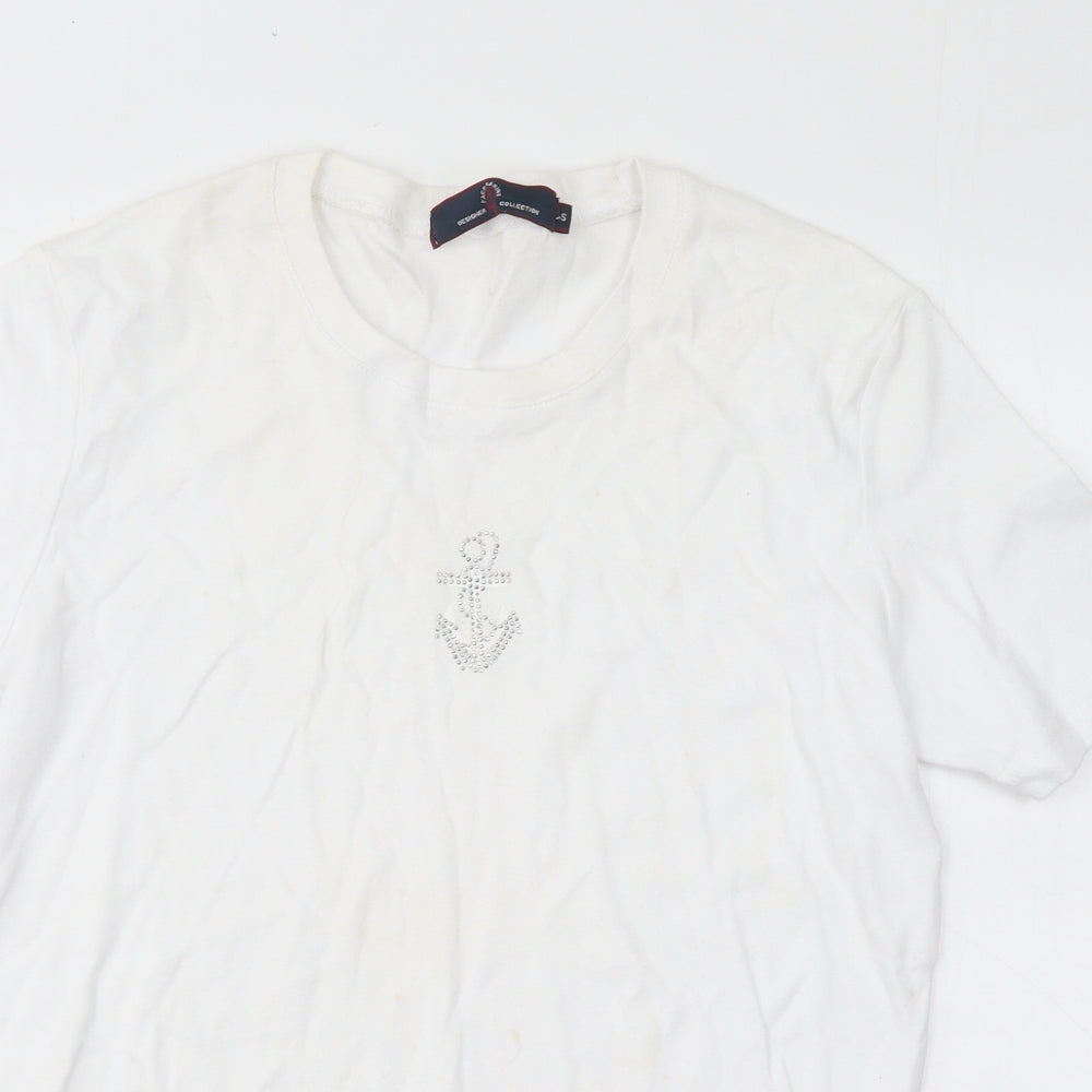Paco Marine Womens White Cotton Basic T-Shirt Size S Round Neck - Anchor