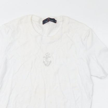 Paco Marine Womens White Cotton Basic T-Shirt Size S Round Neck - Anchor