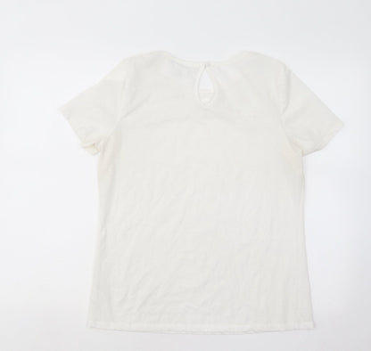 NEXT Womens White Floral Nylon Basic T-Shirt Size 12 Round Neck