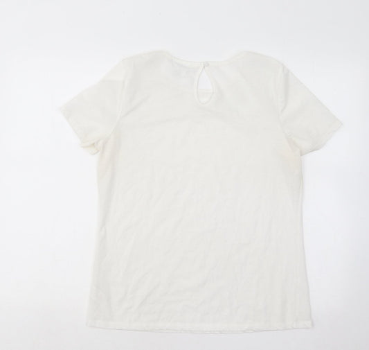 NEXT Womens White Floral Nylon Basic T-Shirt Size 12 Round Neck