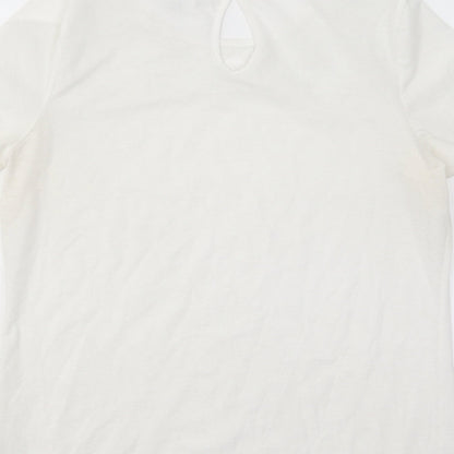 NEXT Womens White Floral Nylon Basic T-Shirt Size 12 Round Neck